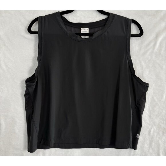 ATHLETA Women Crop Top Mesh Back Sleeveless Stretch Sz L Black Workout Gym 3-18 - Picture 1 of 10